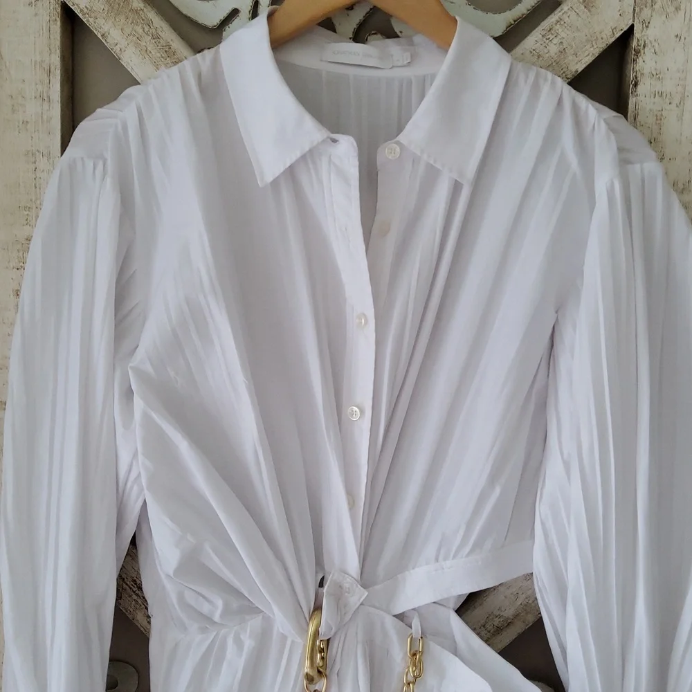 New Jonathan Simkhai Fraya Long Sleeve Cotton Blend Maxi Shirtdress - Picture 5 of 11